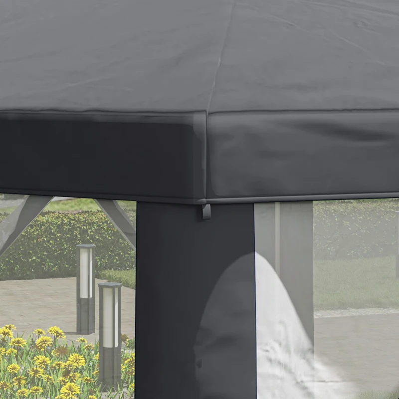 Outsunny Φ13' Hexagon Party Tent Patio Gazebo Outdoor Activity Event Canopy Quick Sun Shelter Pavilion with Netting Mesh Sidewall Dark Grey