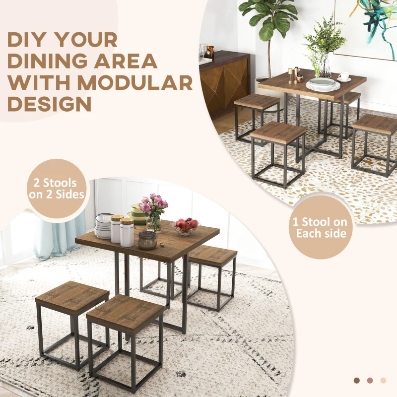 HOMCOM 5 Piece Dining Table Set for 4, Square Kitchen Table and Chairs, Dining Room Set for Small Space, Breakfast Nook, Walnut Wood Color