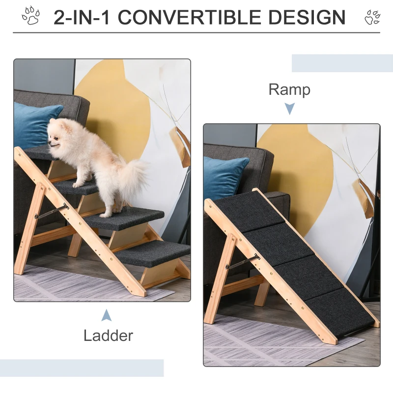 PawHut 25" 2-in-1 Pet Steps & Pet Ramp for Bed, Sofa, Car, & More, Foldable Portable Cat & Dog Ramp for Couch, Cat Stairs for Old Cats, Kitty & Dog Furniture