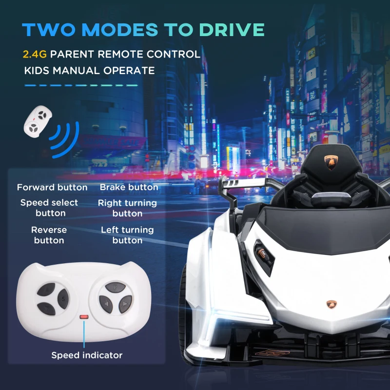 Aosom Kids Ride On Sports Car, 12V Battery Powered Electric Toy w/ Parent Remote Control, Horn, Music & LED Headlights Taillights for 3-6 Years Old White