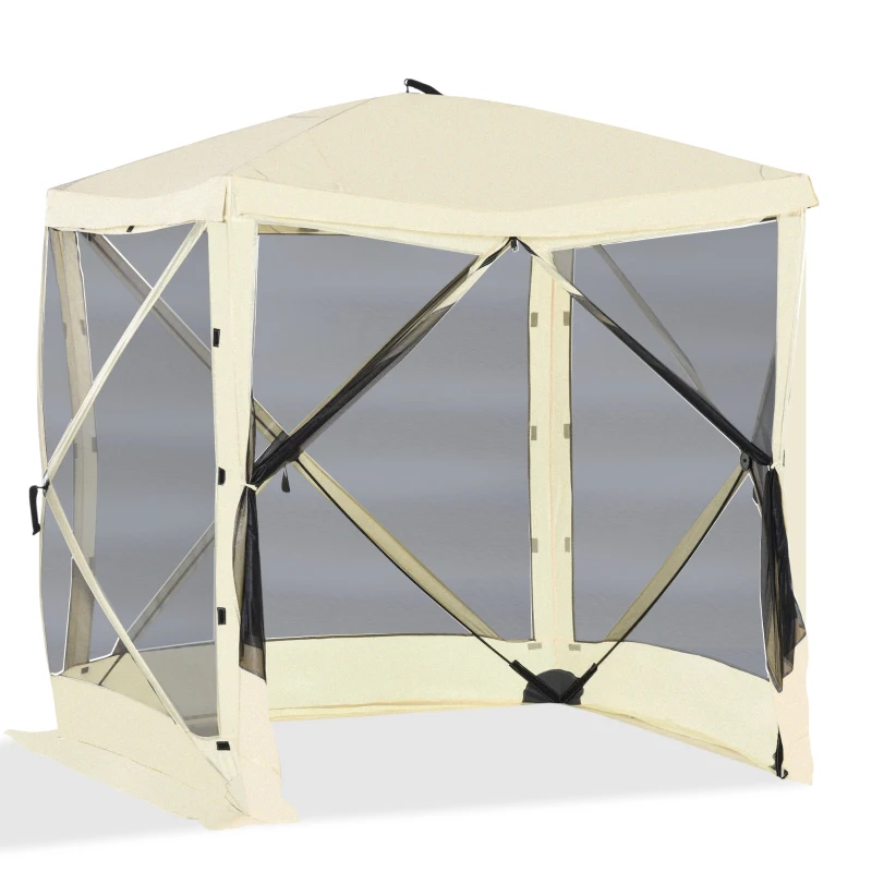 Outsunny Pop-Up Tent, Foldable Screen Tent with Carry Bag, Zippered Door and Ground Stakes, Fits 3-4 People, Beige