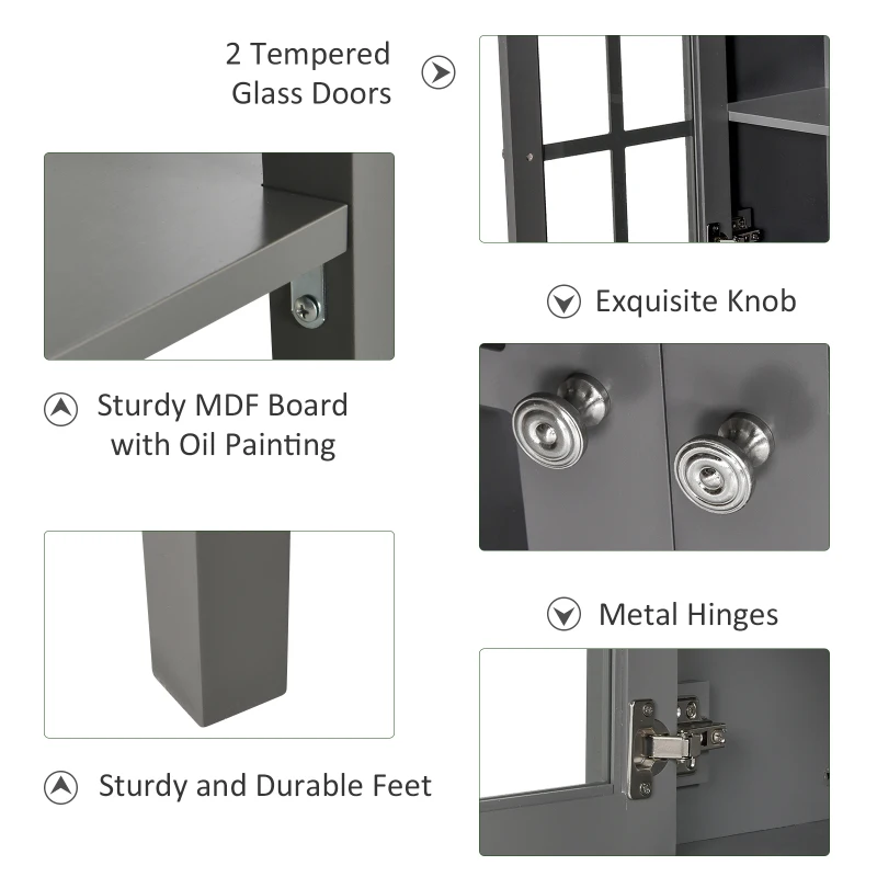 HOMCOM Sideboard Buffet Cabinet with Storage, Modern Coffee Bar Cabinet with 2 Glass Doors, Adjustable Shelf and Bottom Shelf, Console Table for Kitchen, Living Room, Dining Room, Hallway, Gray