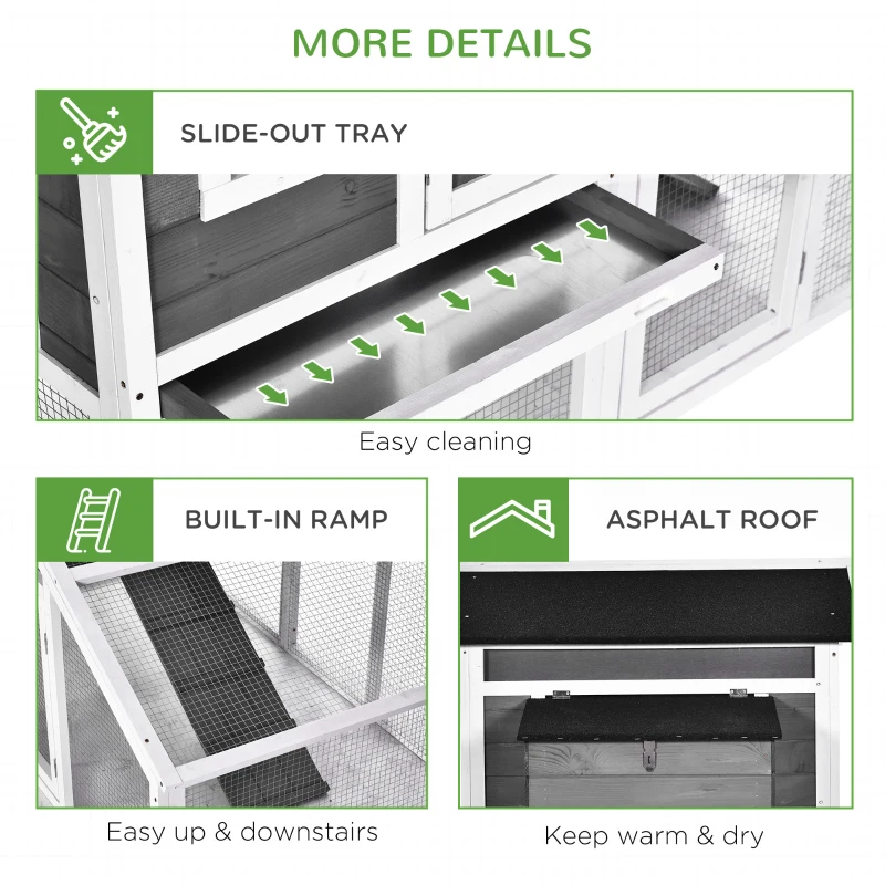 PawHut Deluxe Chicken Coop Small Animal Habitat Hen House with Outdoor Run Resting Nesting Box Removable Tray Waterproof Asphalt Roof Lockable Door