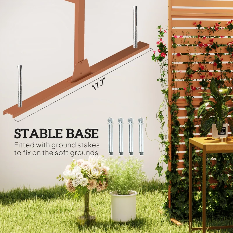 Outsunny Decorative Privacy Fence Screen, Metal Outdoor Privacy Screen Climbing Plant Trellis with Stand, 78" H x 48" W, Brown