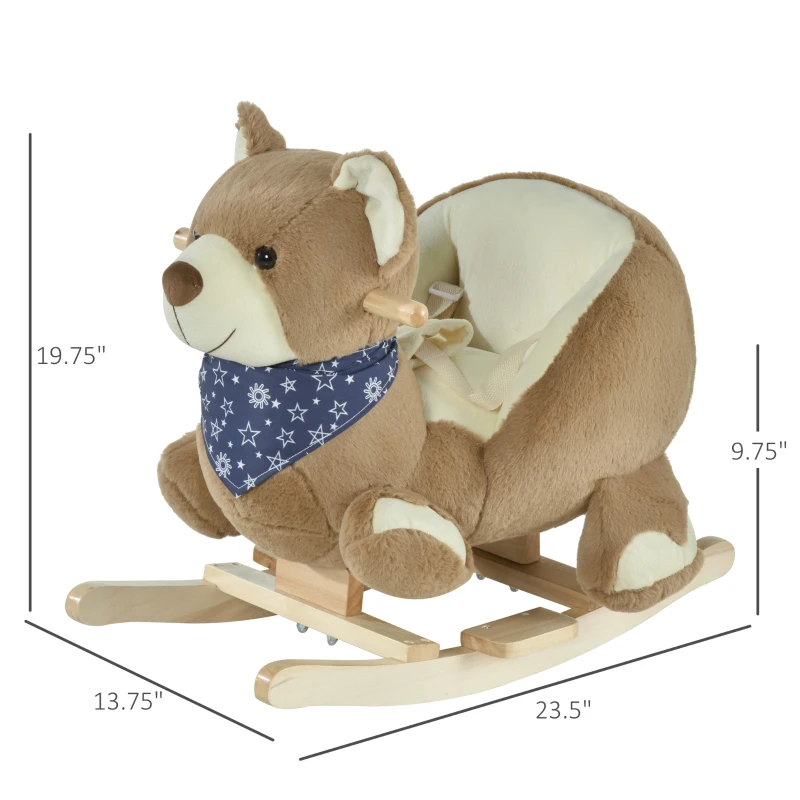 Qaba Baby Rocking Horse with Lullaby, Ride On Horse, Bear Themed Plush Animal Rocker with Pedals for Ages 18-36 Months, Easy to Assemble