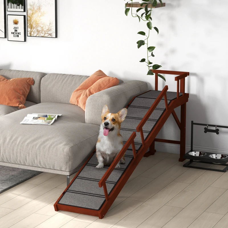 PawHut Wooden Dog Ramp with Removable Guardrails, Non-Slip Surface, 73" Long, Brown(m-2)