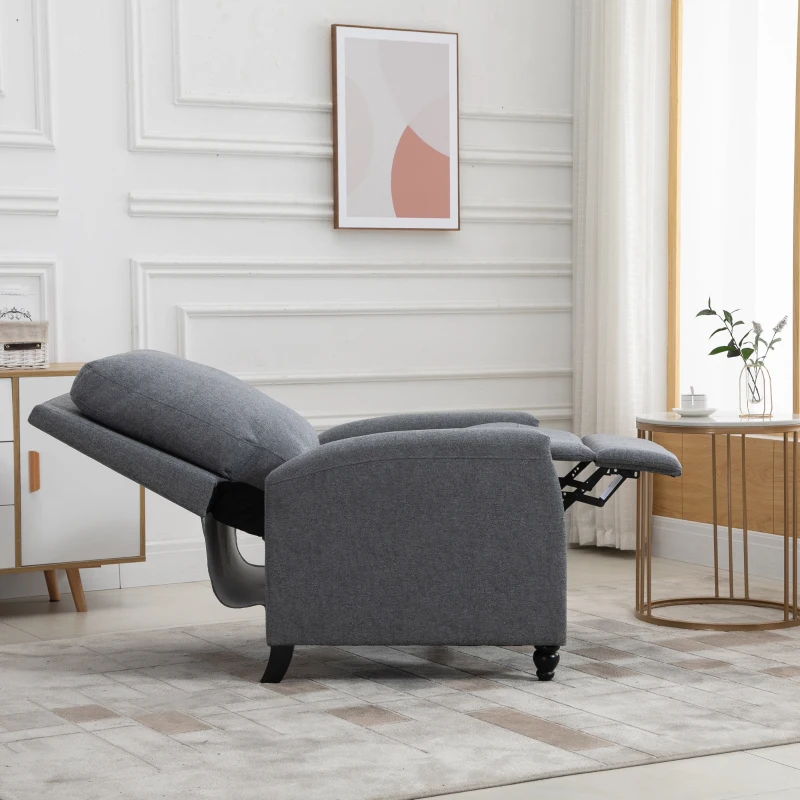 HOMCOM Modern Push Back Manual Recliner Chair Fabric Upholstered Armchair Home Lounge Sofa for Living Room & Bedroom