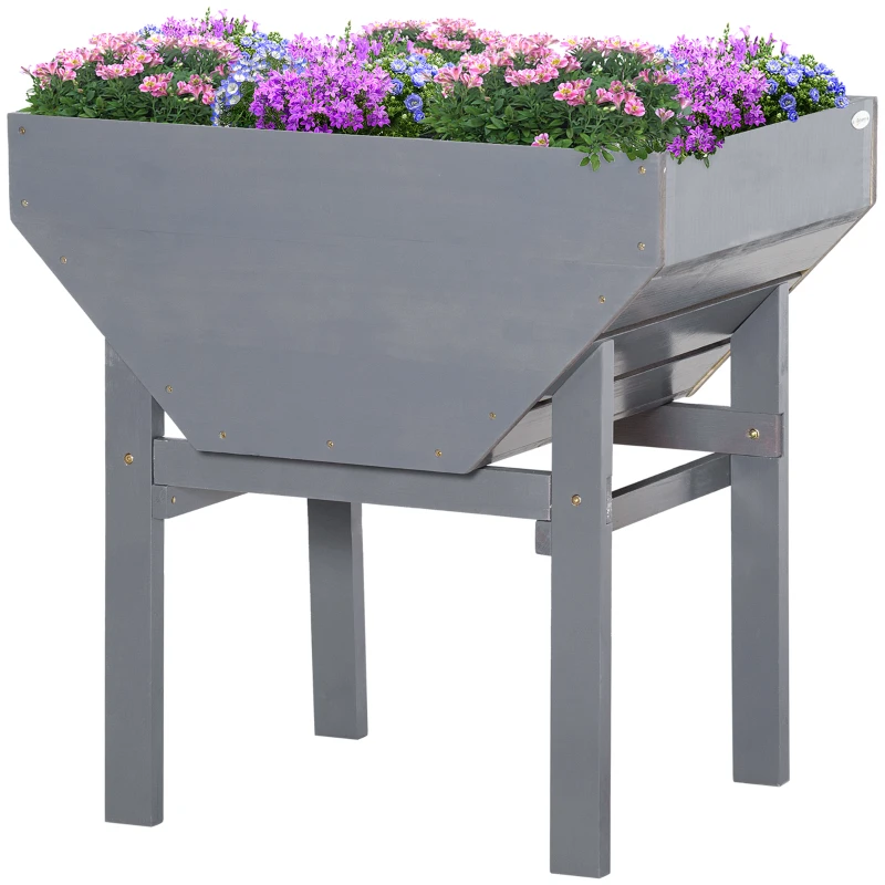Outsunny Elevated Planter Box with Legs Wood Raised Garden Bed with Non-Woven Fabric, Elevated Planting Box, Outdoor Vegetable Flower Container, Grey