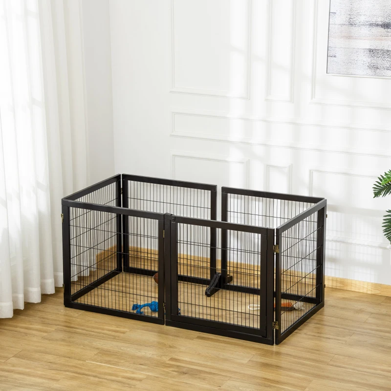 PawHut Wooden Freestanding Pet Gate w/ 2 Support Feet, Black