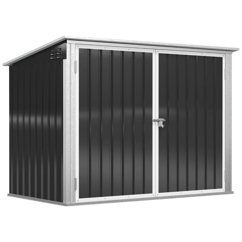 Outsunny Outdoor Trash Can Shed with Double Door and Vents Outdoor Garden Storage for 2 Trash Cans, Dark Grey