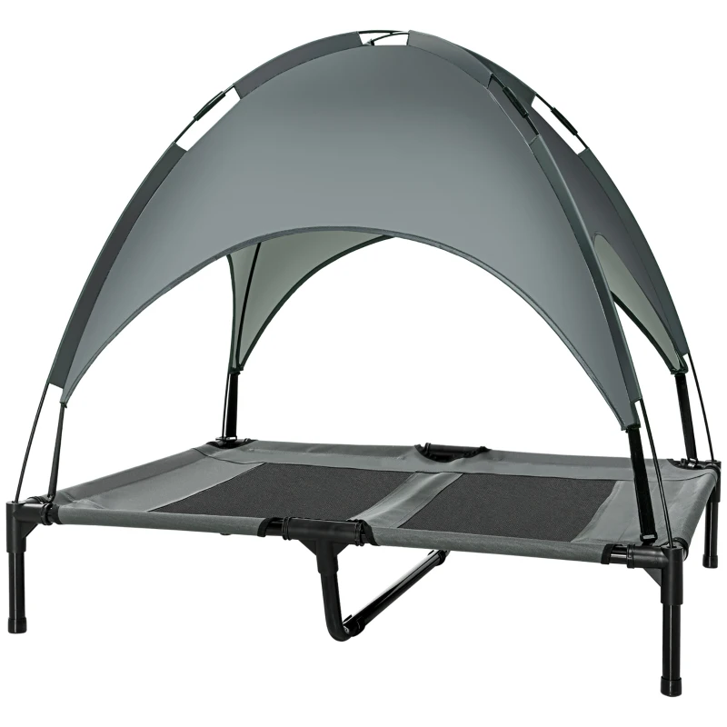 PawHut Elevated Dog Bed with Removable Canopy, Outdoor Dog Cot with UV Protection Canopy Shade, 36 inch Large Pet Bed for Camping, Gray