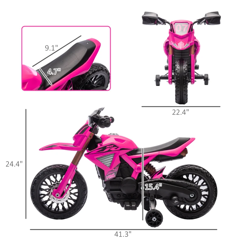 Qaba 6V Kids Motorcycle with Training Wheels, Horn & Start Sound, for 3-8 Years, Pink