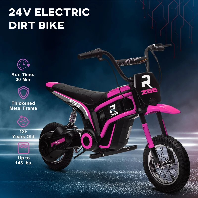 Aosom 24V 350W Electric Dirt Bike Up to 15 MPH w/ Twist Grip Throttle, Pink