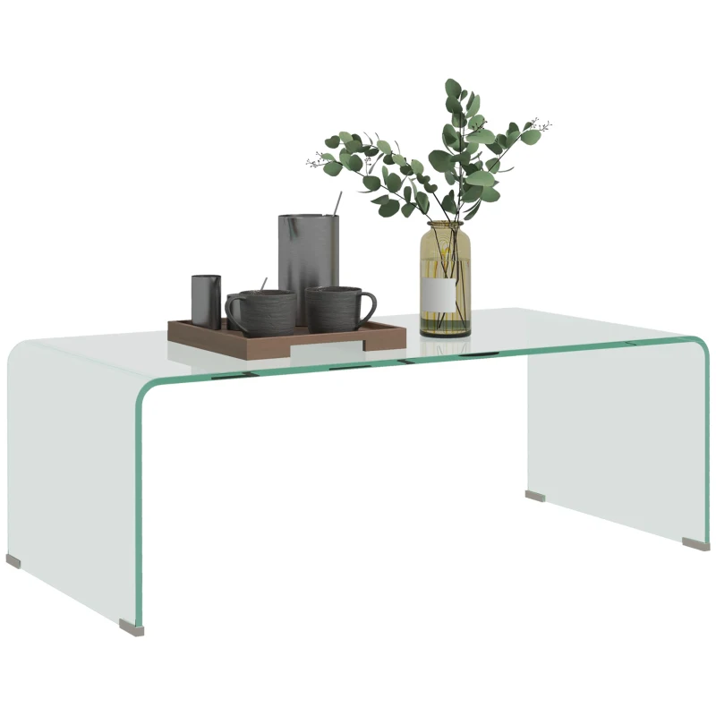 HOMCOM Glass Coffee Table, Clear Coffee Table for Living Room, Modern Rectangle Center Table with Safe Rounded Edges