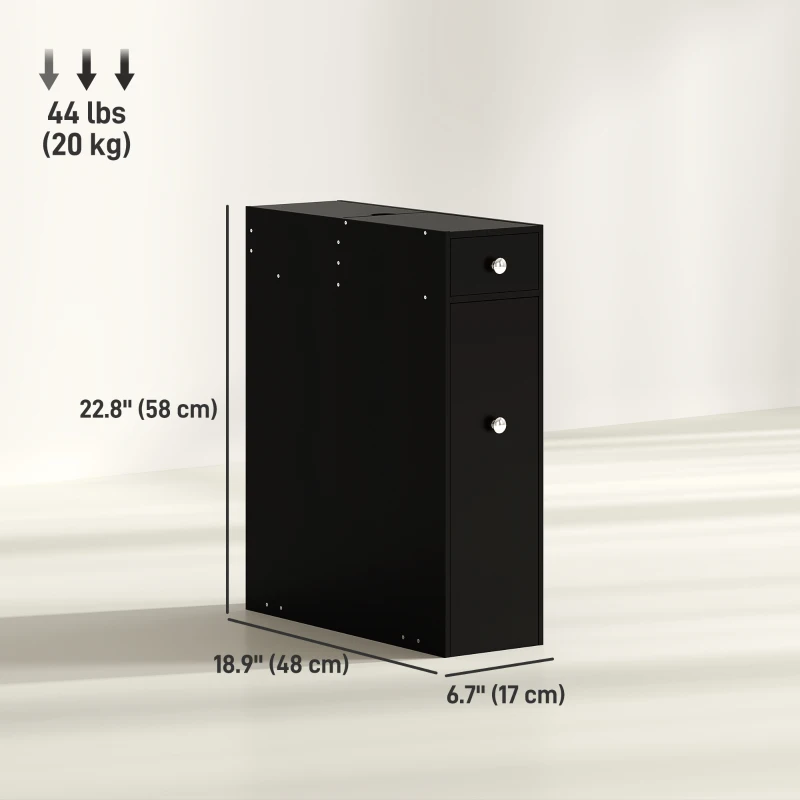 HOMCOM Space Saving Toilet Paper Cabinet, Narrow Bathroom Cabinet with Drawers and Hidden Storage, Black