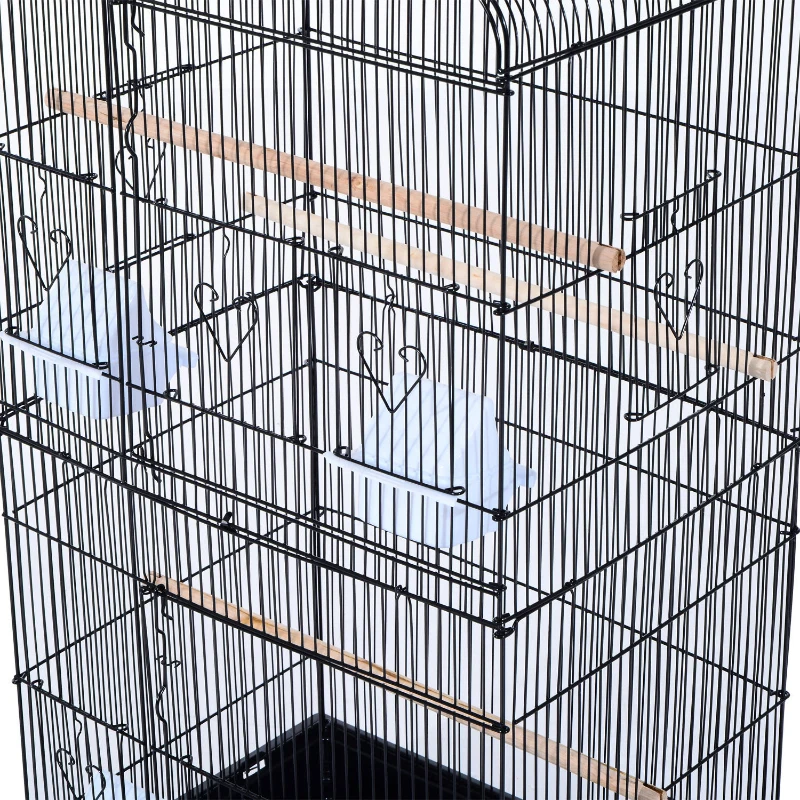 PawHut 36" Metal Indoor Bird Cage Starter Kit With Tray and Accessories - Black