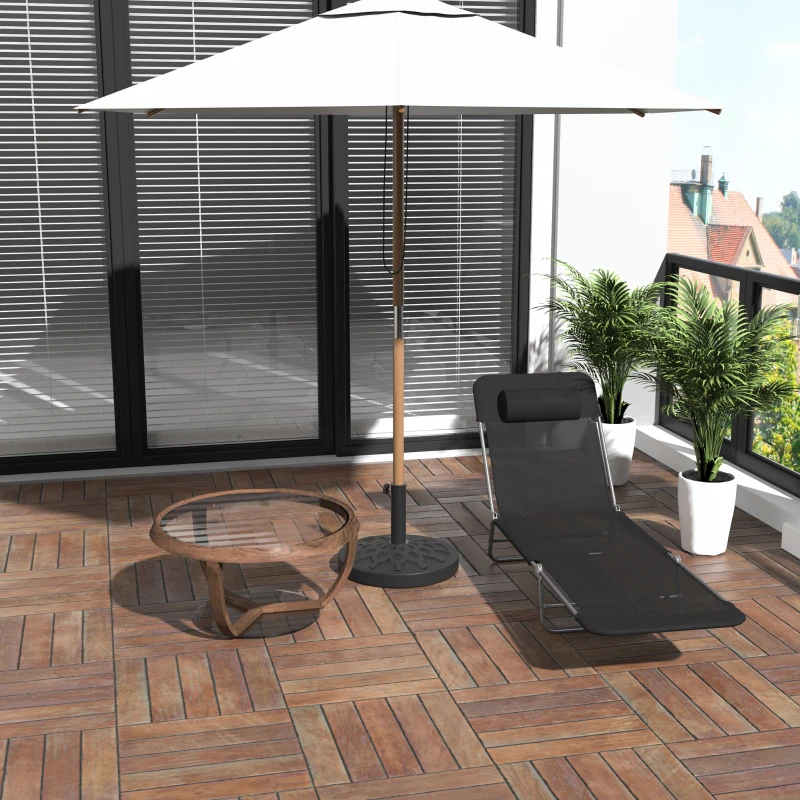 Outsunny Outdoor Lounge Chair, Portable Adjustable Reclining Seat Folding Chaise Lounge Patio Camping Beach Tanning Chair Bed with Pillow, Black