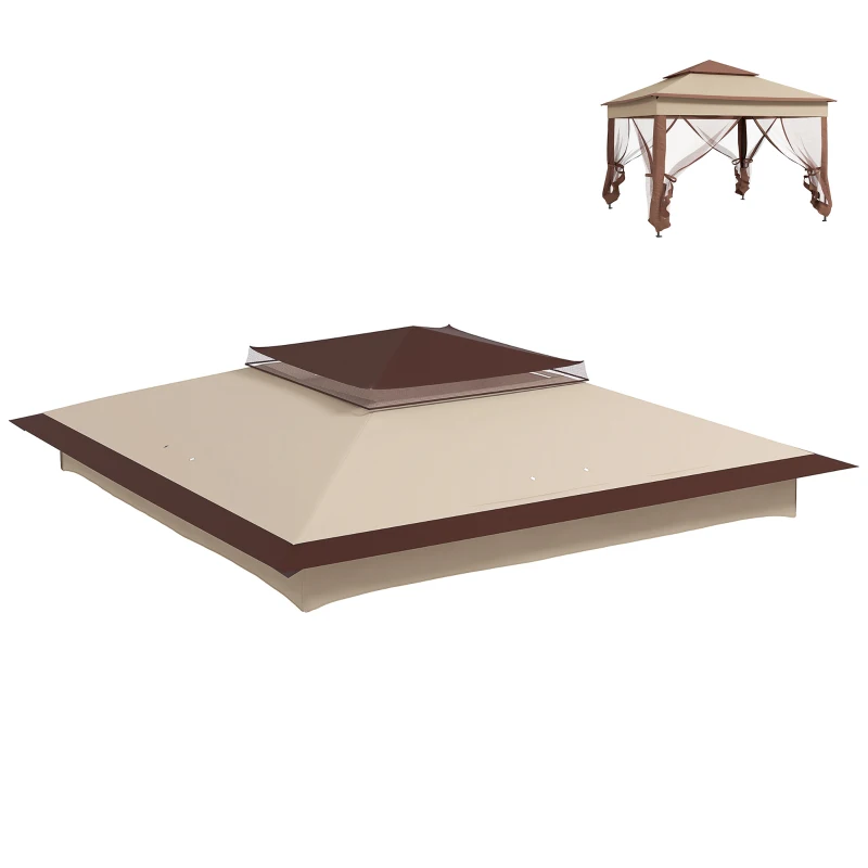 Outsunny 11' x 11' Replacement Canopy Top for Pop Up Canopy Tent, 2-Tier Canopy Cover, 30+ UV Protection, Beige