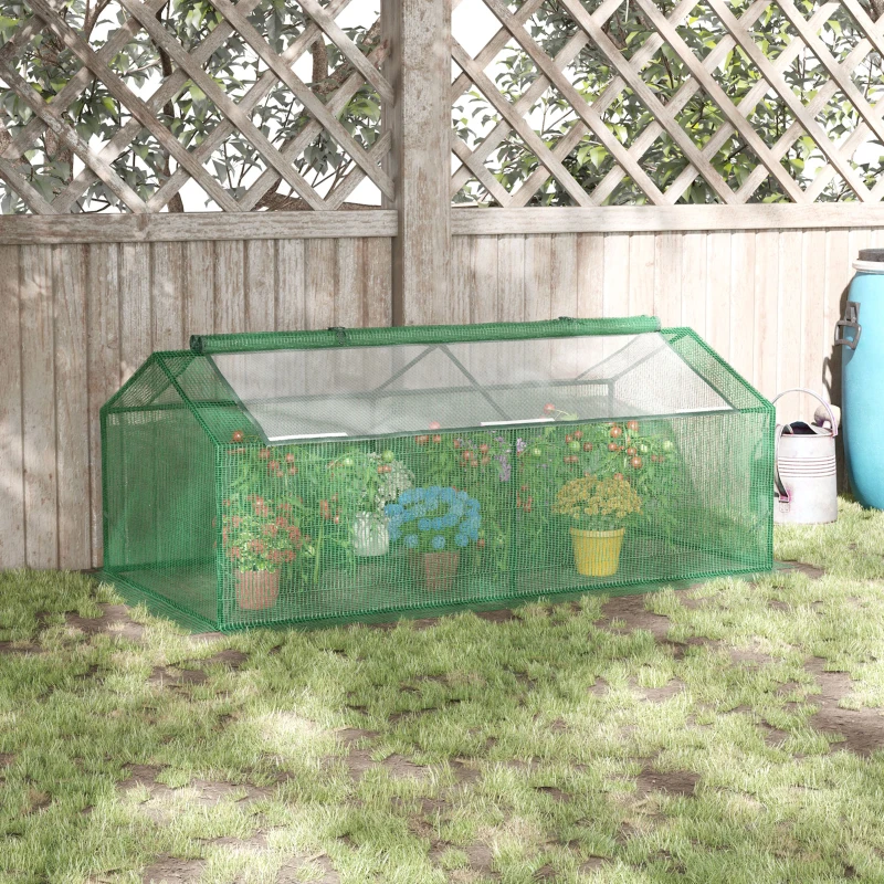 Outsunny Mini Greenhouse, Portable Garden Green House with Zipper Windows, PE Cover for Outdoor, Indoor, 71" x 36" x 28", Green