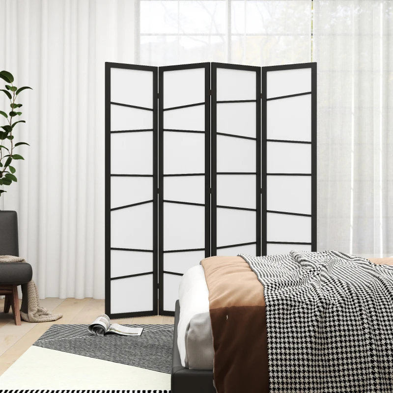 HOMCOM 5.6ft Folding Room Divider, 4 Panel Wall Partition with Wood Frame for Bedroom, Home Office, White