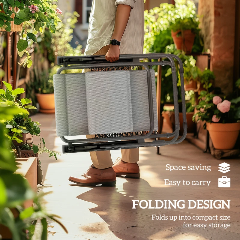 Outsunny Zero Gravity Lounge Chair Set, 2 Pieces Reclining Folding Outdoor Lounge Chairs with Headrest Side Tray, Light Gray