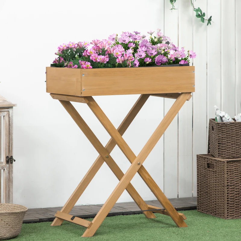 Outsunny Raised Garden Bed with 9 Pocket, Wooden Elevated Planter Box with Legs and Bed Liner for Vegetables, Flowers, and Herbs, Indoor Outdoor Usage, Natural