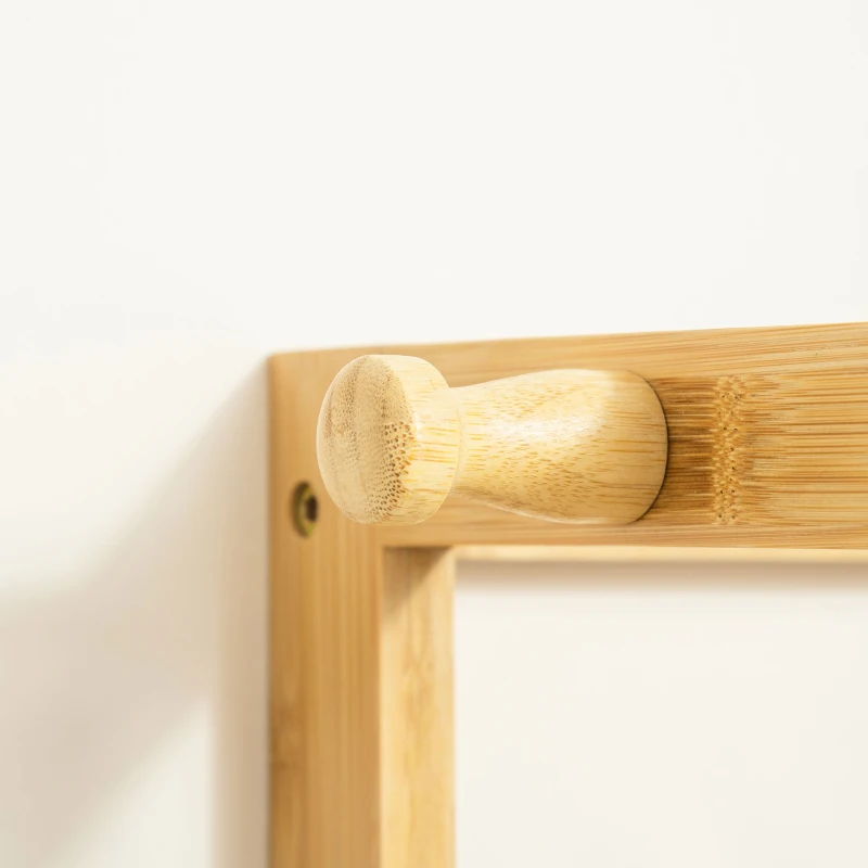 HOMCOM Bamboo Garment Rack, Freestanding Wooden Clothing Rack with 3 Tier Storage Shelves, Hooks and Hanging Rail for Entryway, Bedroom and Office, Natural