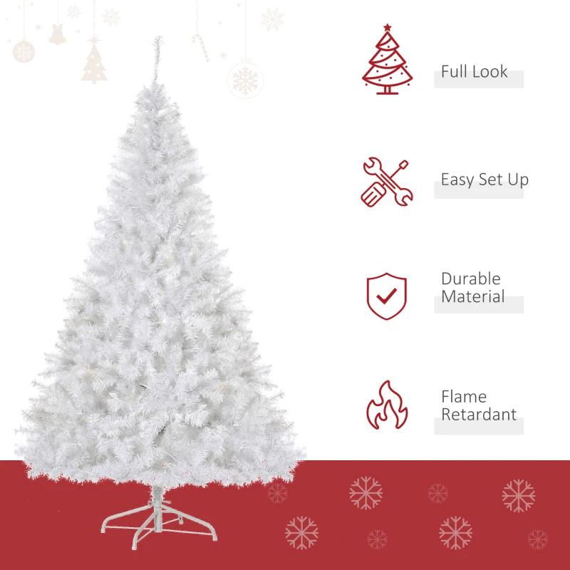 HOMCOM 6FT Prelit Artificial Christmas Tree Warm White LED Light Holiday Home Xmas Decoration with Automatic Open, White