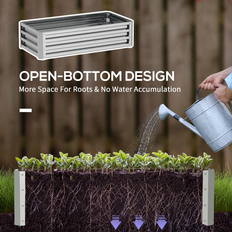Outsunny Galvanized Raised Garden Bed, Outdoor Planter Box for Vegetables, Flowers, Herbs, 4' x 2' x 1', Silver