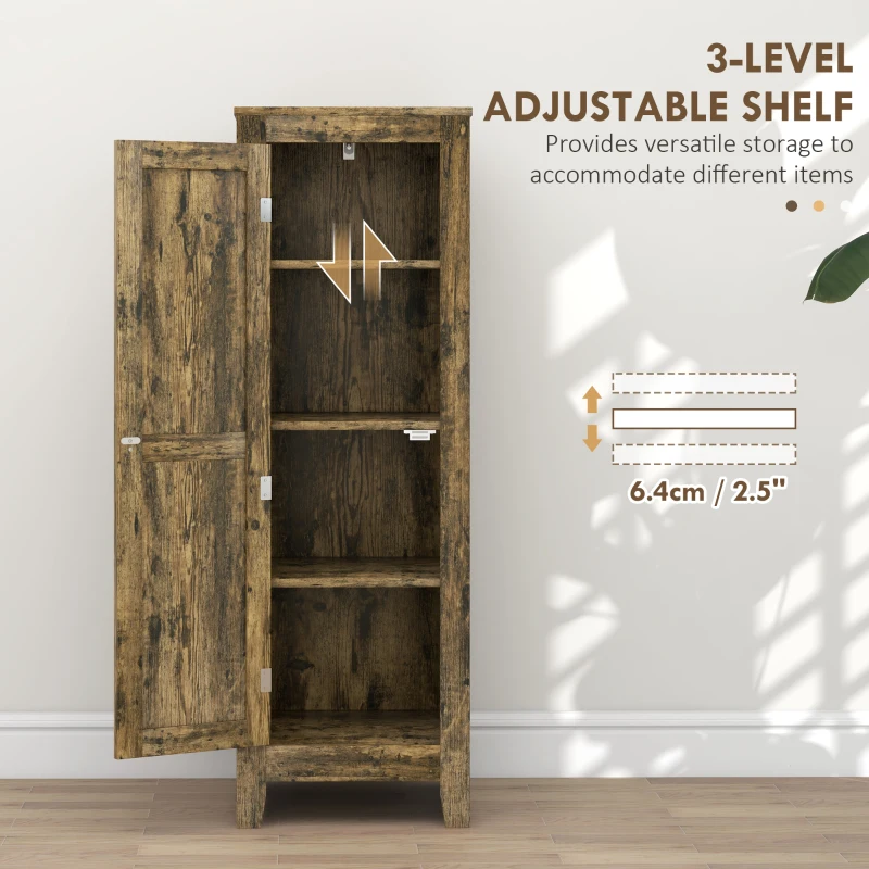 HOMCOM Kitchen Pantry Storage Cabinet with Adjustable Shelves, Small Storage Cabinet with Door and Shelves, Rustic Brown