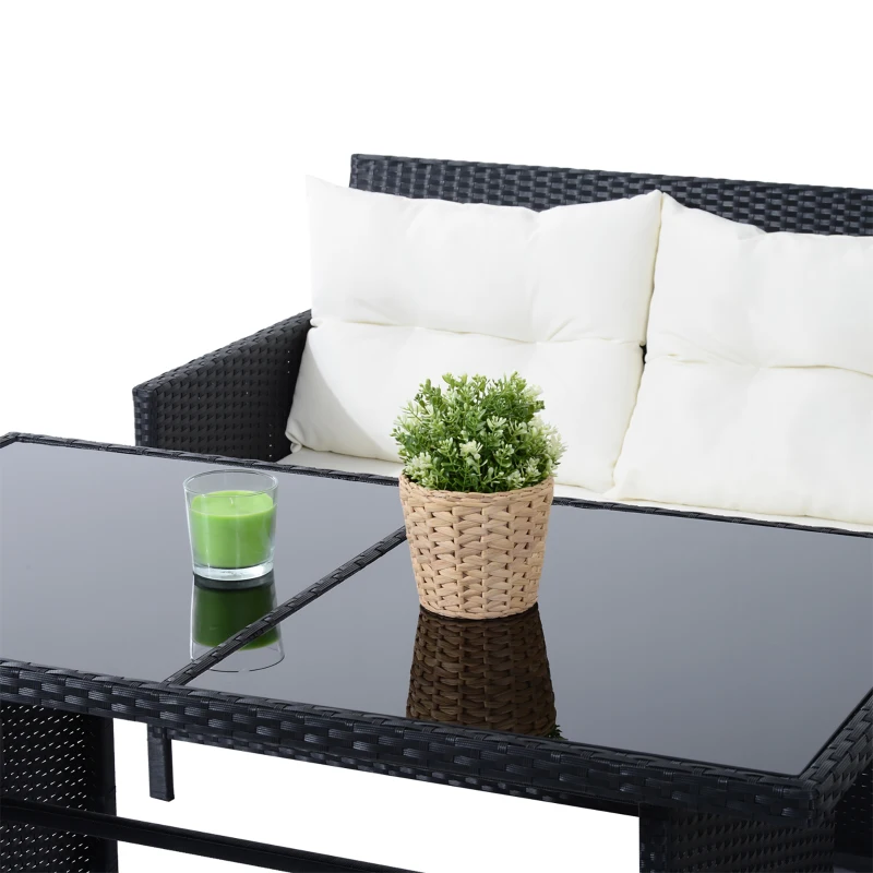 Outsunny 6pcs Outdoor Rattan Sofa Set Garden Wicker Sectional Couch Furniture Set with Dining Table and Chair White