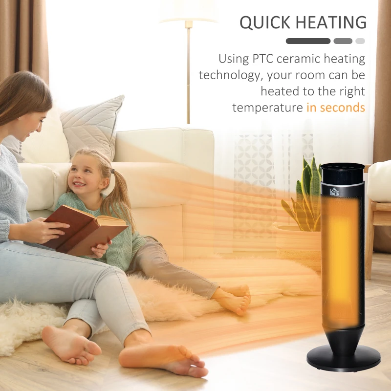 HOMCOM 2-In-1 Tower Heater, Indoor Electric Space Heater with Oscillation, Remote Control, 8H Timer, Three Heating Modes(High, Low, Fan), 750W/1500W
