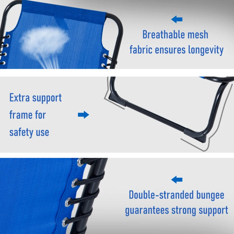 Outsunny Outdoor Folding Lounge Chair, 4-Level Adjustable Chaise Lounge, Tanning Chair Beach Bed Reclining Lounger Cot for Camping, Hiking, Backyard, Navy Blue