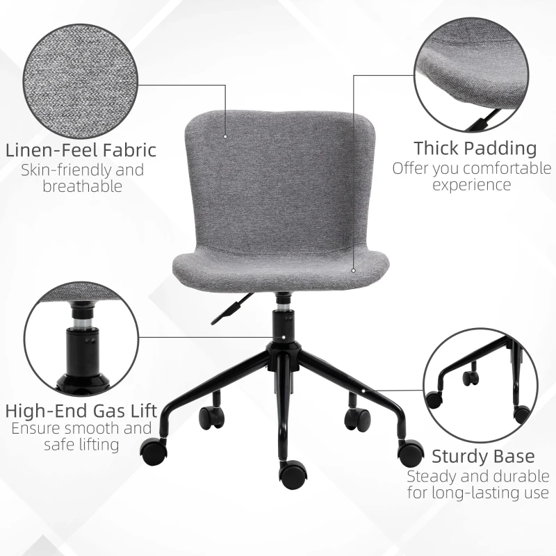 Vinsetto Home Office Chair, Swivel Task Chair with Adjustable Height and Armless Design for Small Space, Living Room, Bedroom, gray