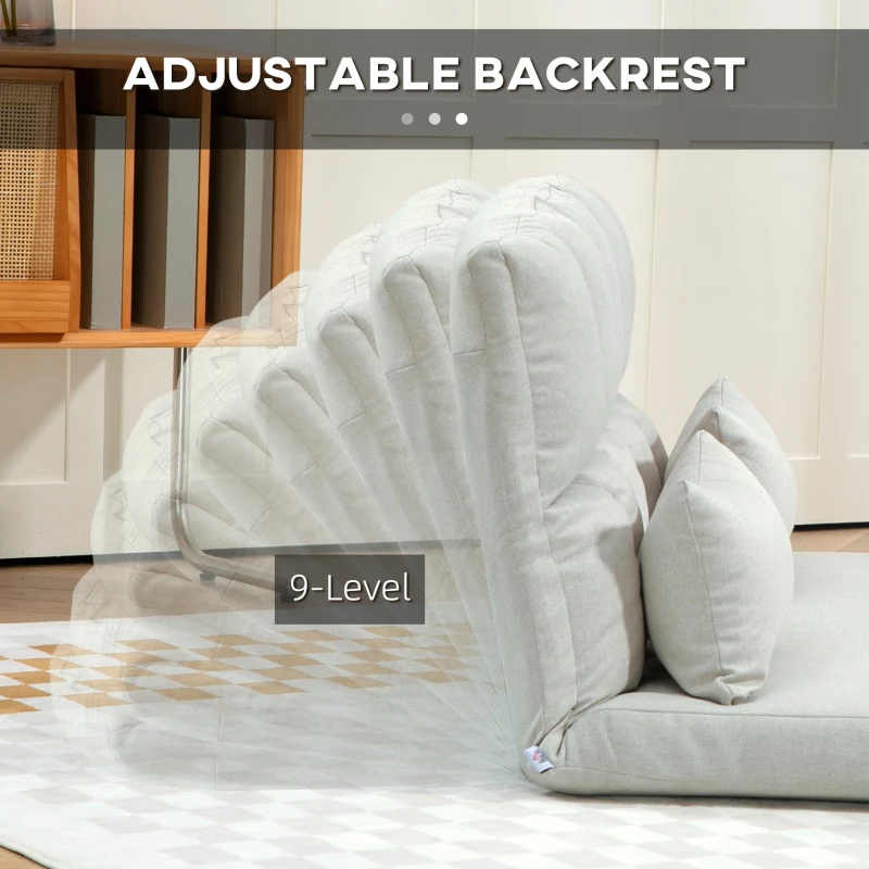 HOMCOM Convertible Floor Sofa, Foldable 2-Seater Lazy Sofa Sleeper with 9-position Backrest and 2 Pillows Cream White