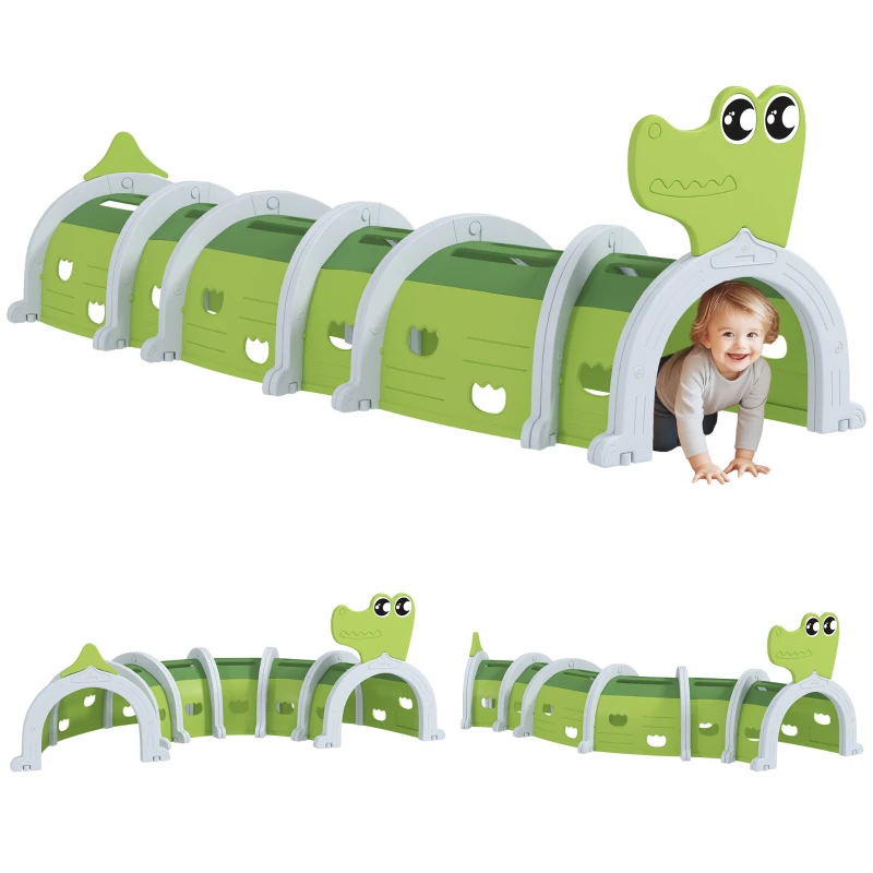 Qaba Crocodile Design Kids Play Tunnel for Kids to Crawl Through, 113" Long