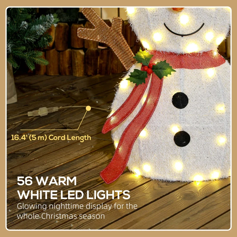 Outsunny Light Up Snowman Yard Decoration, Lighted Snowman Christmas Decoration for Indoor and Outdoor, White