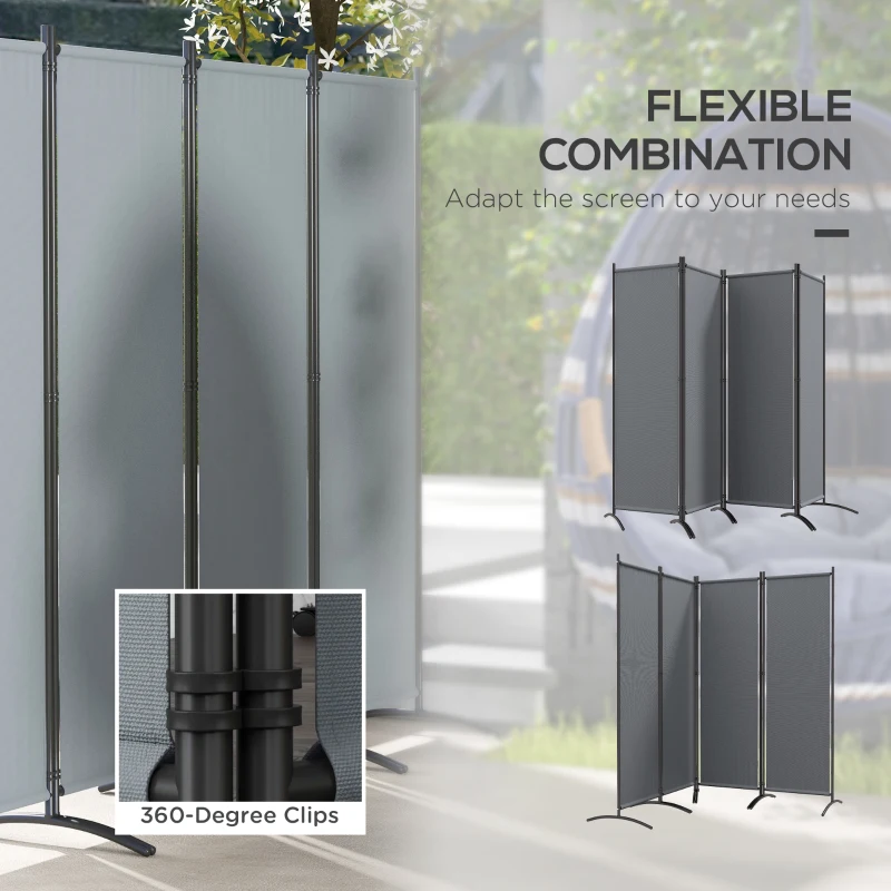 Outsunny Folding Room Divider, Privacy Screen for Patio Backyard Pool Hot Tub, 5.6FT Tall, Dark Grey