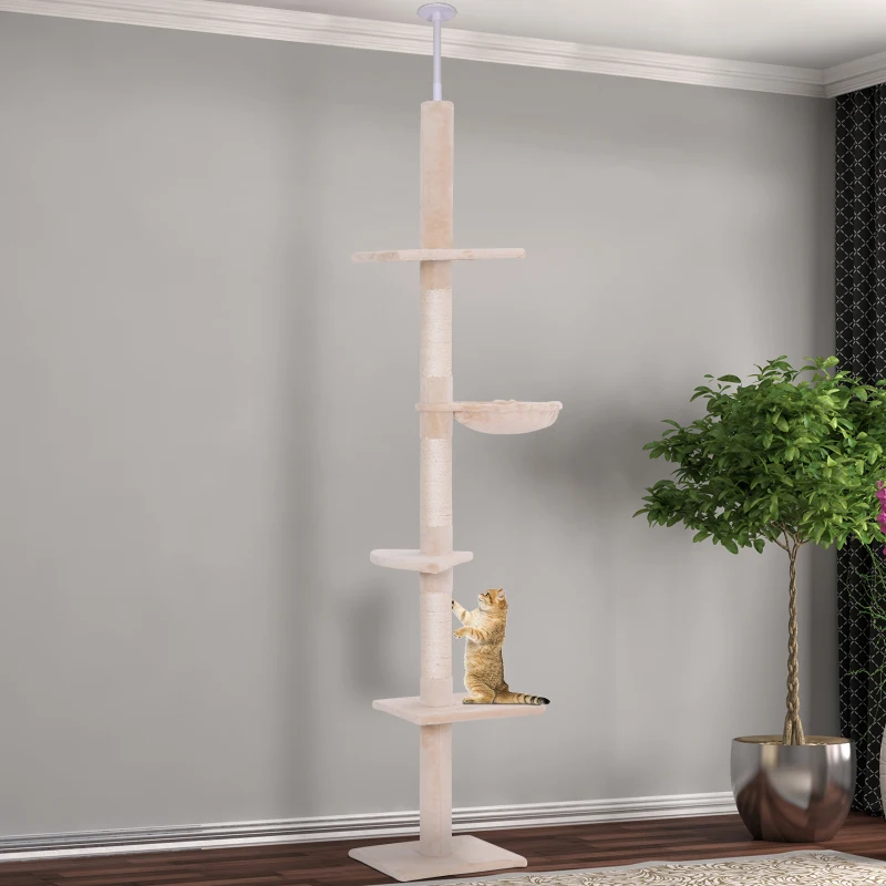 PawHut 8.5ft Cat Climbing Tree 5-Tier Kitty Activity Center with Scratching Post Beige