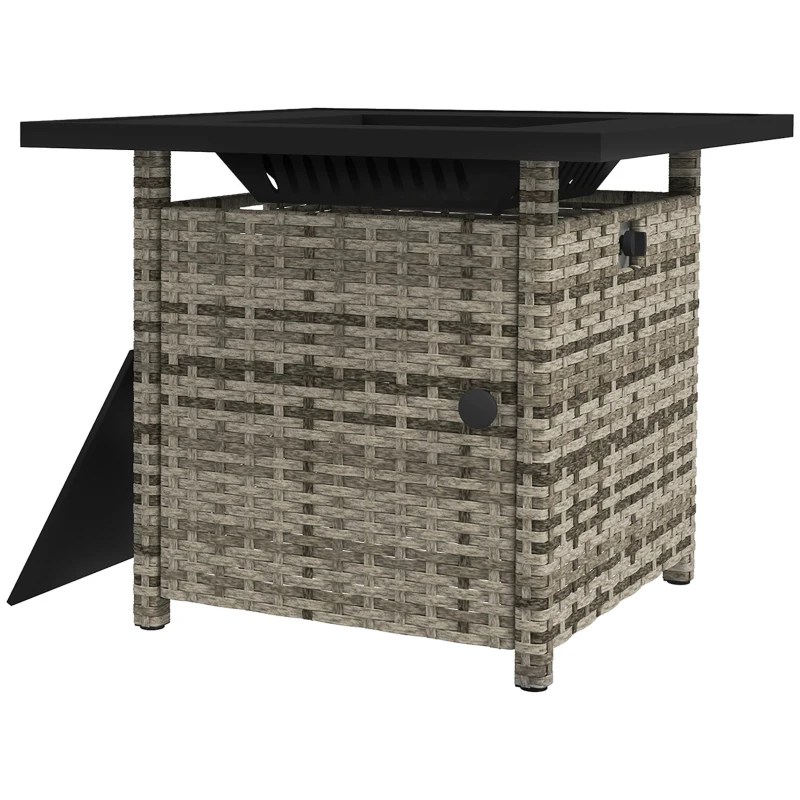 Outsunny Outdoor PE Rattan Propane Fire Pit Table, 50,000 BTU Pulse-Ignition Wicker Fire Table, Mixed Grey