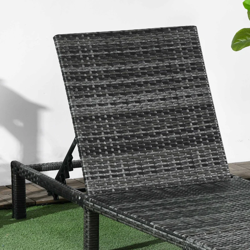 Outsunny Outdoor Lounger, Patio Lounger with 5-Level Adjustable Back, Headrest for Poolside, Garden, Backyard, Dark Grey