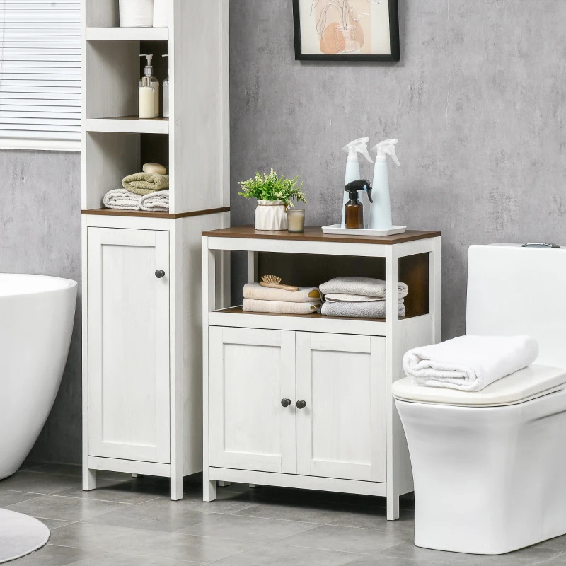 kleankin Modern Bathroom Storage Cabinet, Free Standing Bathroom Cabinet, Open Compartment and Cupboard with Adjustable Shelf, White and Walnut