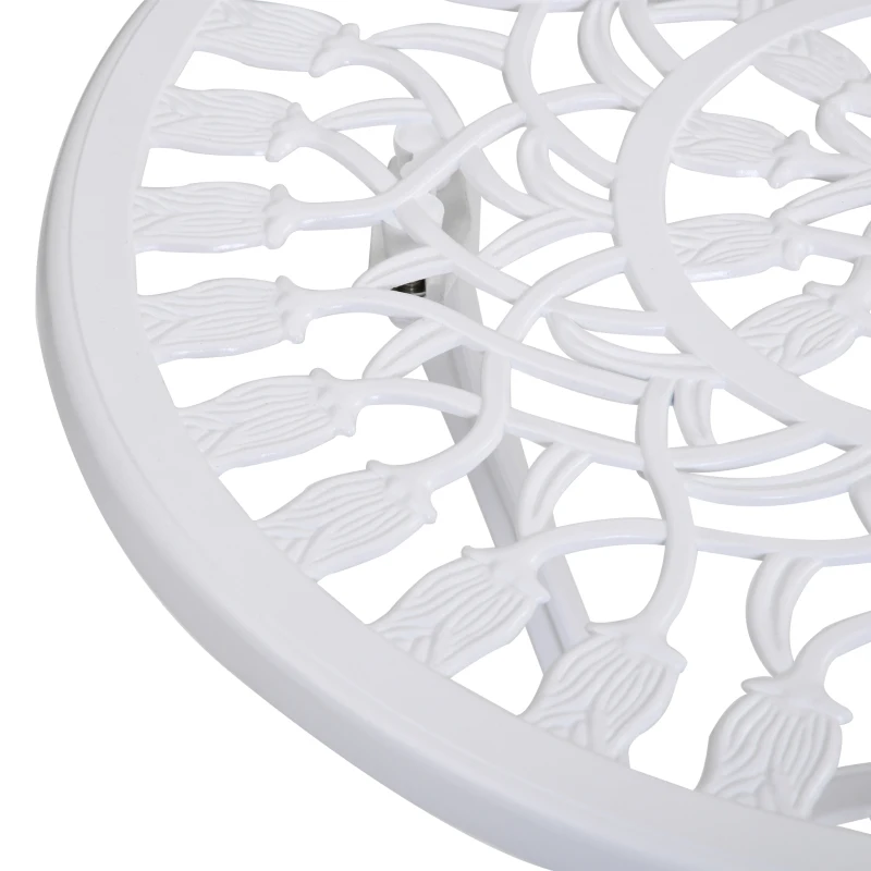 Outsunny 3 Pieces Patio Bistro Set, Outdoor Cast Aluminum Garden Table and Chairs with Umbrella Hole for Balcony, White