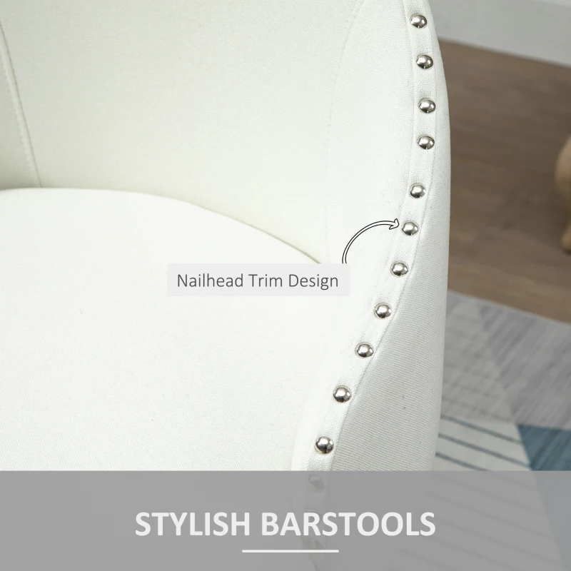 HOMCOM Bar Stools Set of 2 Fabric Kitchen Counter Stools, White