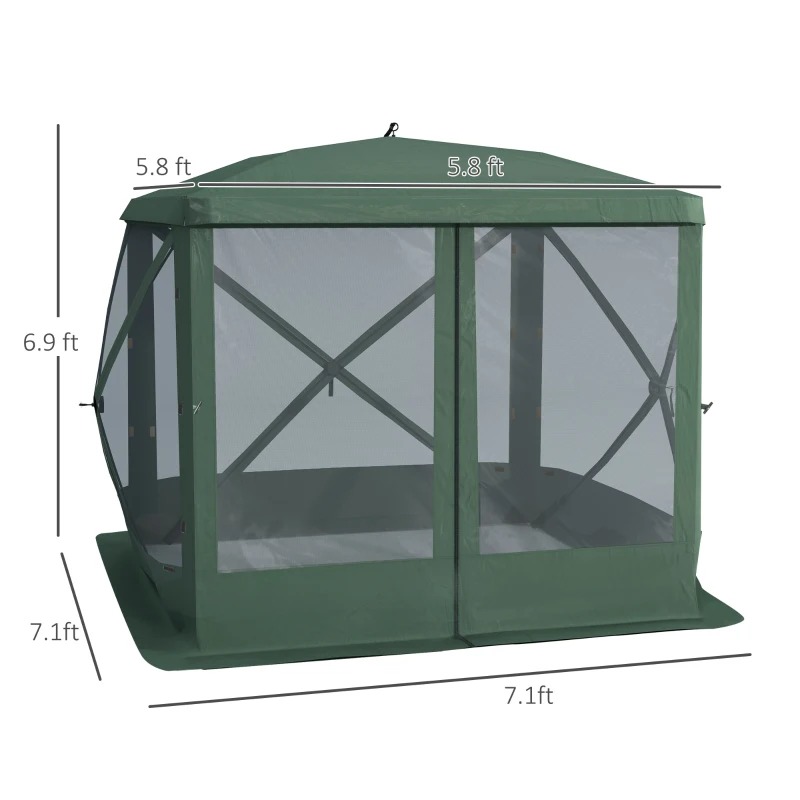 Outsunny Pop Up Camping Canopy Gazebo Screen Shelter Tent with Single Person Easy Set-Up, Ventilating Mesh, Portable Carry Bag for Outdoor Camping Party Event, 7x7FT, Green