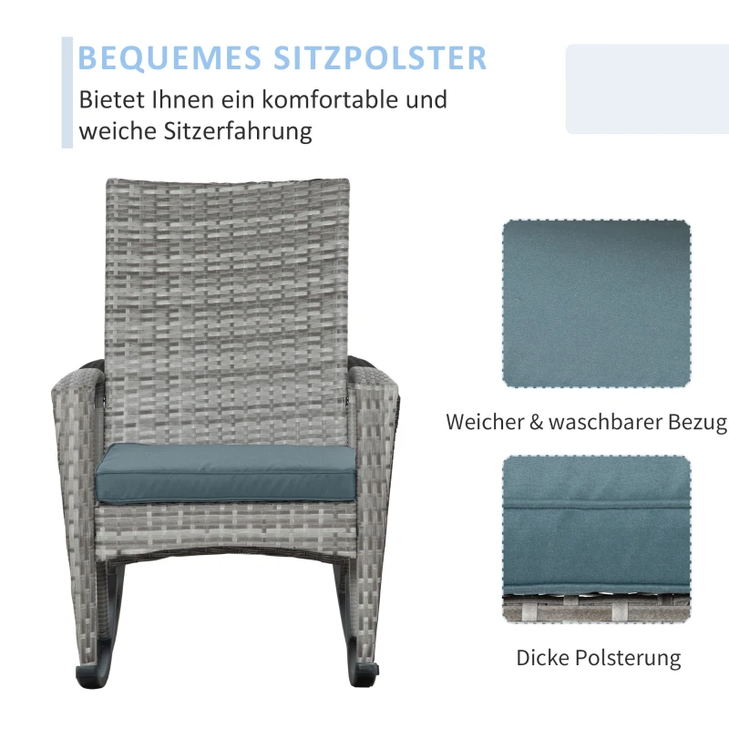 Outsunny Outdoor PE Rattan Rocking Chair, Garden Glider Rocking Chair, Wicker Patio Chair Set with Armrest and Cushion, Grey