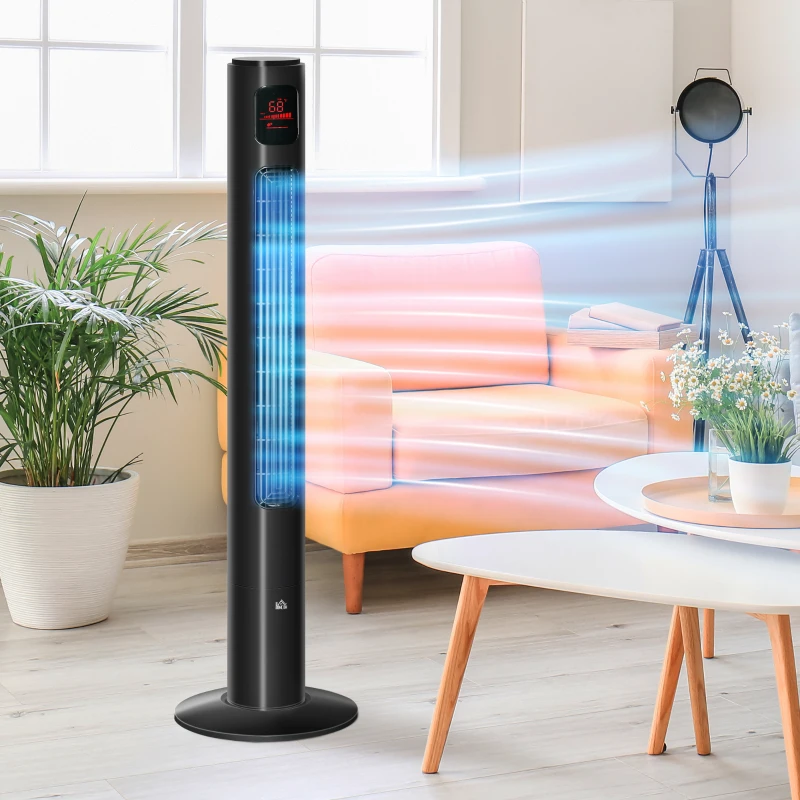 HOMCOM Freestanding Tower Fan Cooling for Home Bedroom with Oscillating, 3 Speed, 12h Timer, LED Sensor Panel, Remote Controller, Black