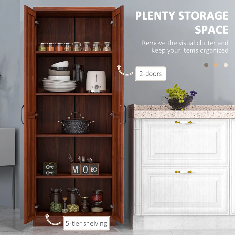 HOMCOM 63" Kitchen Pantry Storage Cabinet with Doors and Shelves, Tall Kitchen Cabinet with 2 Doors and 5-tier Shelving