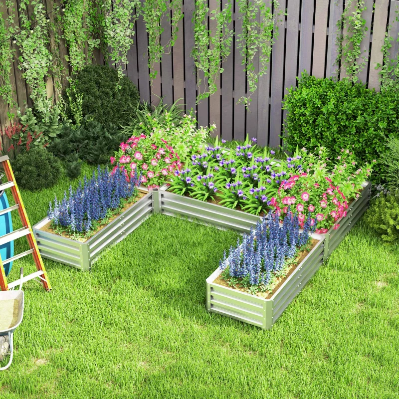 Outsunny Steel Raised Garden Bed, Set of 5 Large Box Planters for Outdoor Plants Vegetables Flowers Herbs, 8x8x1ft, Silver