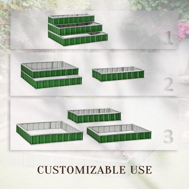 Outsunny 3 Tier Raised Garden Bed Outdoor Metal Patio Planter Box with Gloves,  4' x 4' x 2' for Backyard, Patio to Grow Vegetables, Herbs, and Flowers, Green